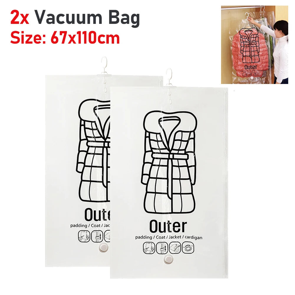 Hanging Vacuum Storage Bags Vacuum Seal Bag Space Saving Bags Hanging Storage Bags for Clothes,Suits, Dress, Jacket Storage