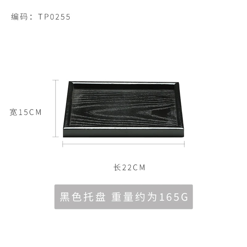 Black Wooden Tray Rectangular Solid Wood Flat Tray Restaurant Dessert Coffee Tray Household Tea Tray Trays Decorative
