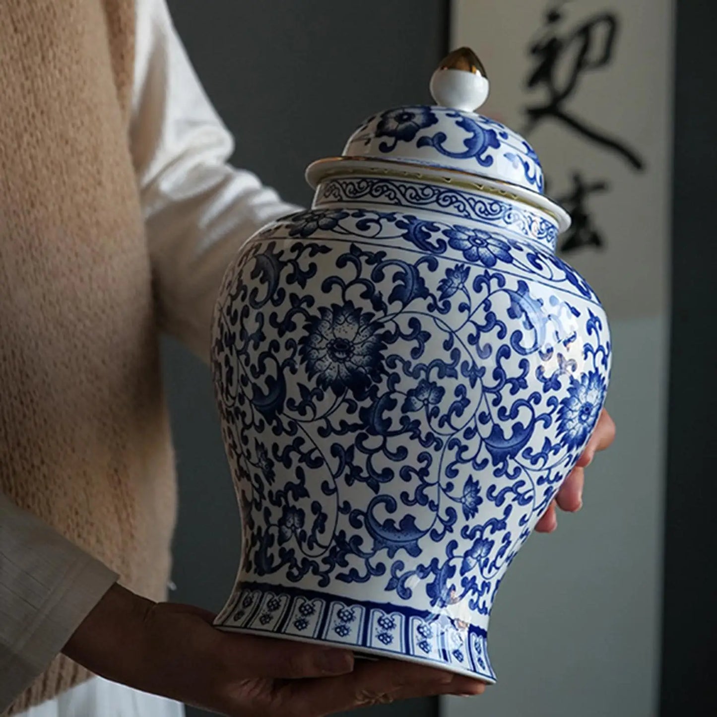 Ceramic Ginger Jar Art Decoration Floral Vase Store Your