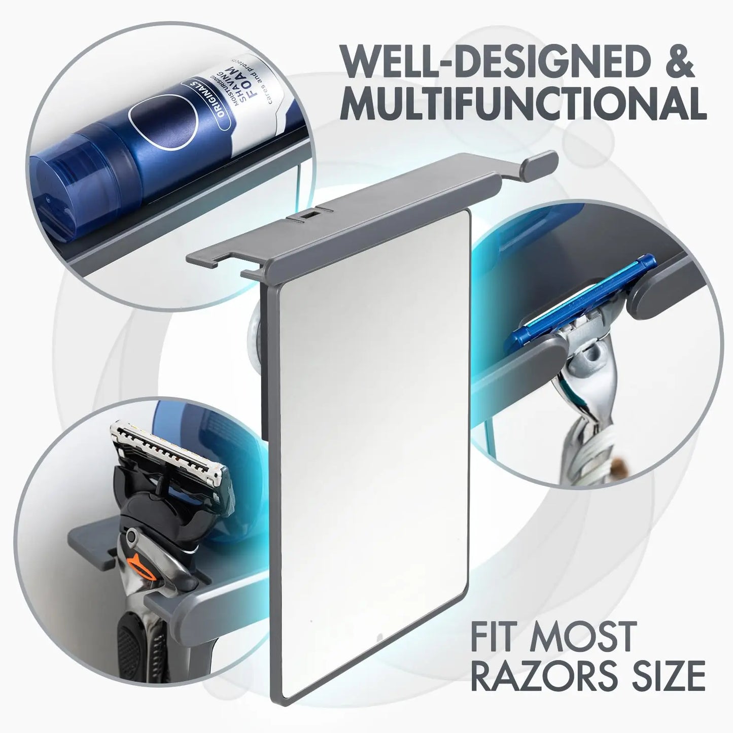 TAILI Acrylic Mirror With Wall Suction Shower Mirror with Razor Holder For Man Shaving Fogless Women Makeup Portable Bathroom