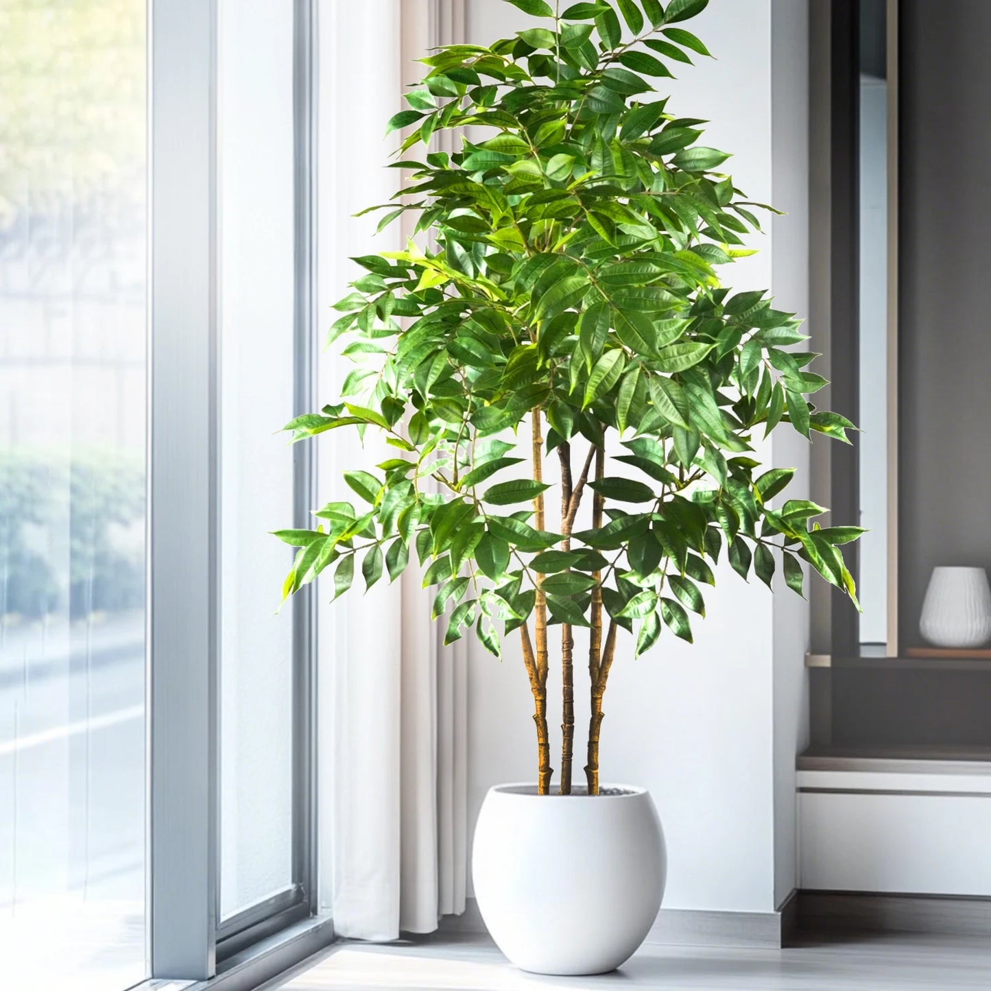 76-105-135cm/53.1in Artificial Ficus Tree Branch Fake Lacquer Tree Plastic Banyan Plants Green Tall Palm Leaves For Home Garden