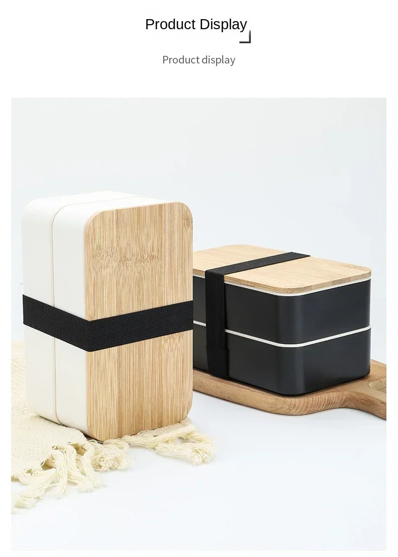 New Japanese Style Bento Box, Minimalist Double-layer Lunch Box with Knife, Fork, Spoon, Divided Student Lunch Box