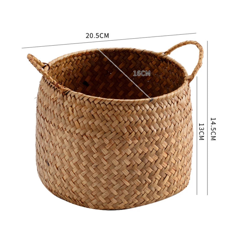 Storage Baskets Woven Sundries Small Japanese Flower Wicker Cute Organizers Brown with Handles Shopping