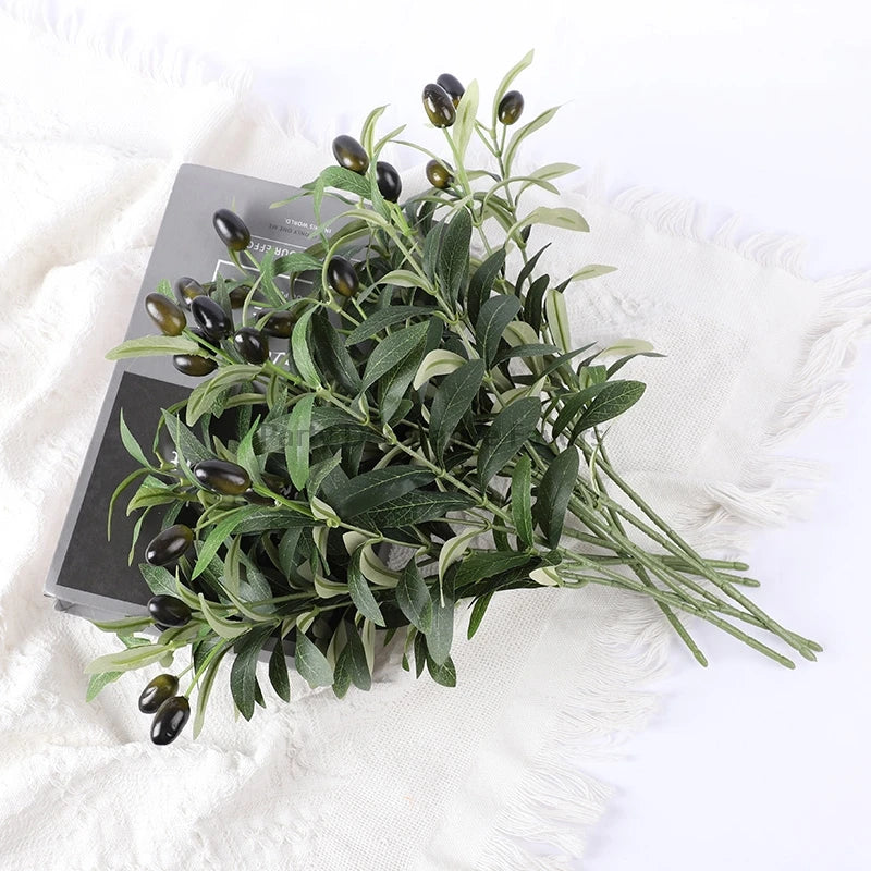 1/3/5Pcs Artificial Plant With Fake Fruit Olive Leaves Tree Branch For Home Garden Vase Decoration Wedding Bouquet Silk Flowers