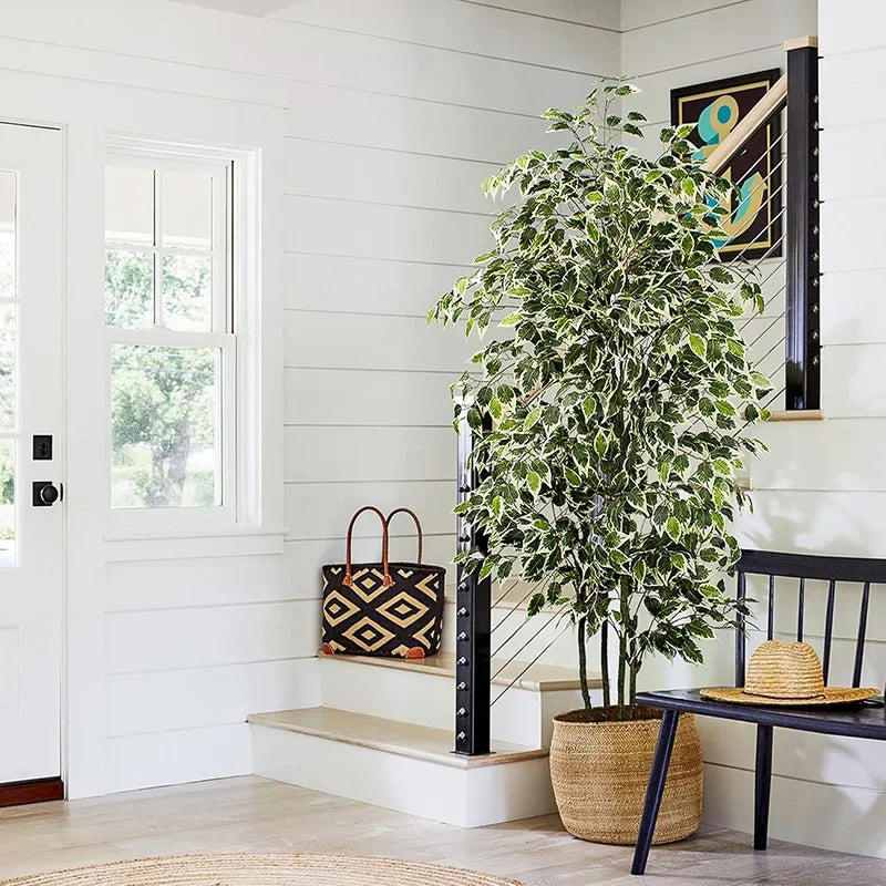 3-6Ft Large Artificia Ficus Tree Fake Plants Plastic Palm Tree Real Touch Banyan Leaves for Home Garden Shop Office Decor