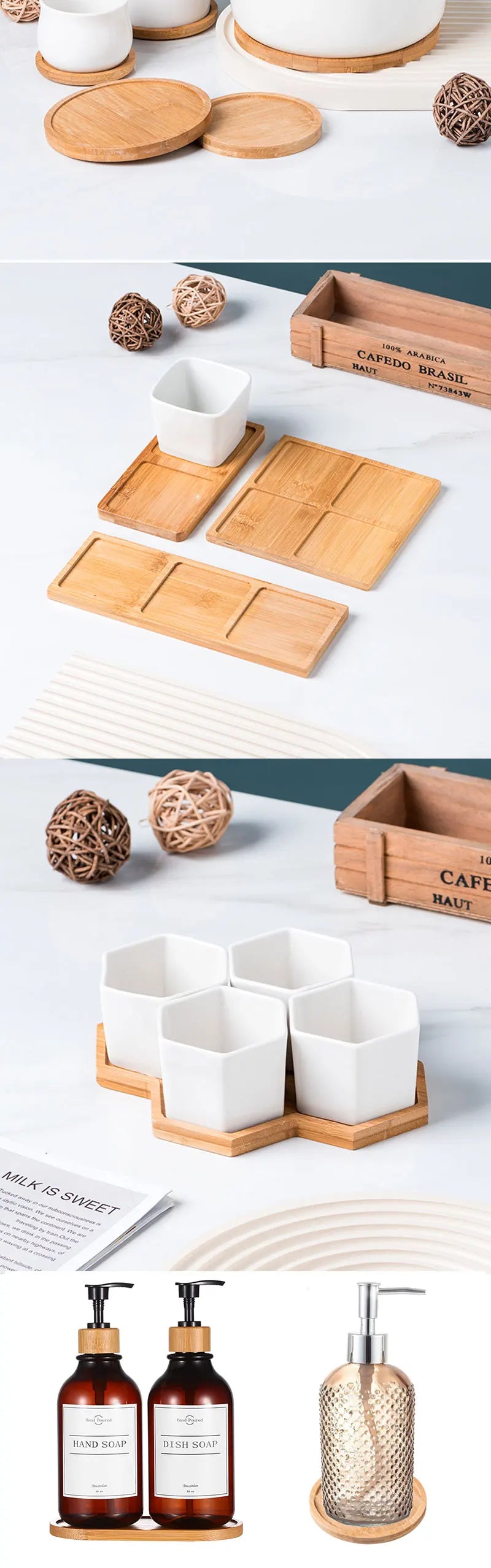Wooden Soap Dispenser Tray Multi Bamboo Multi Shape Wooden Holder Pot Tray Home Decor Garden Supplies  Photography Props Coaster