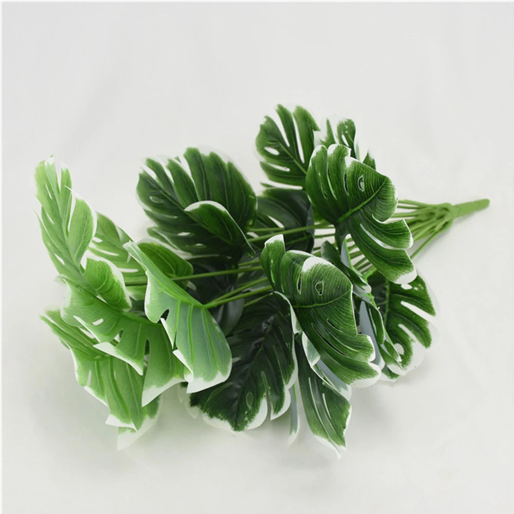 18 Forks Fake Large Artificial Monstera Plants Fake Palm Tree 50cm Plants Tree Plastic Turtle Leaves Green For Home Garden Room
