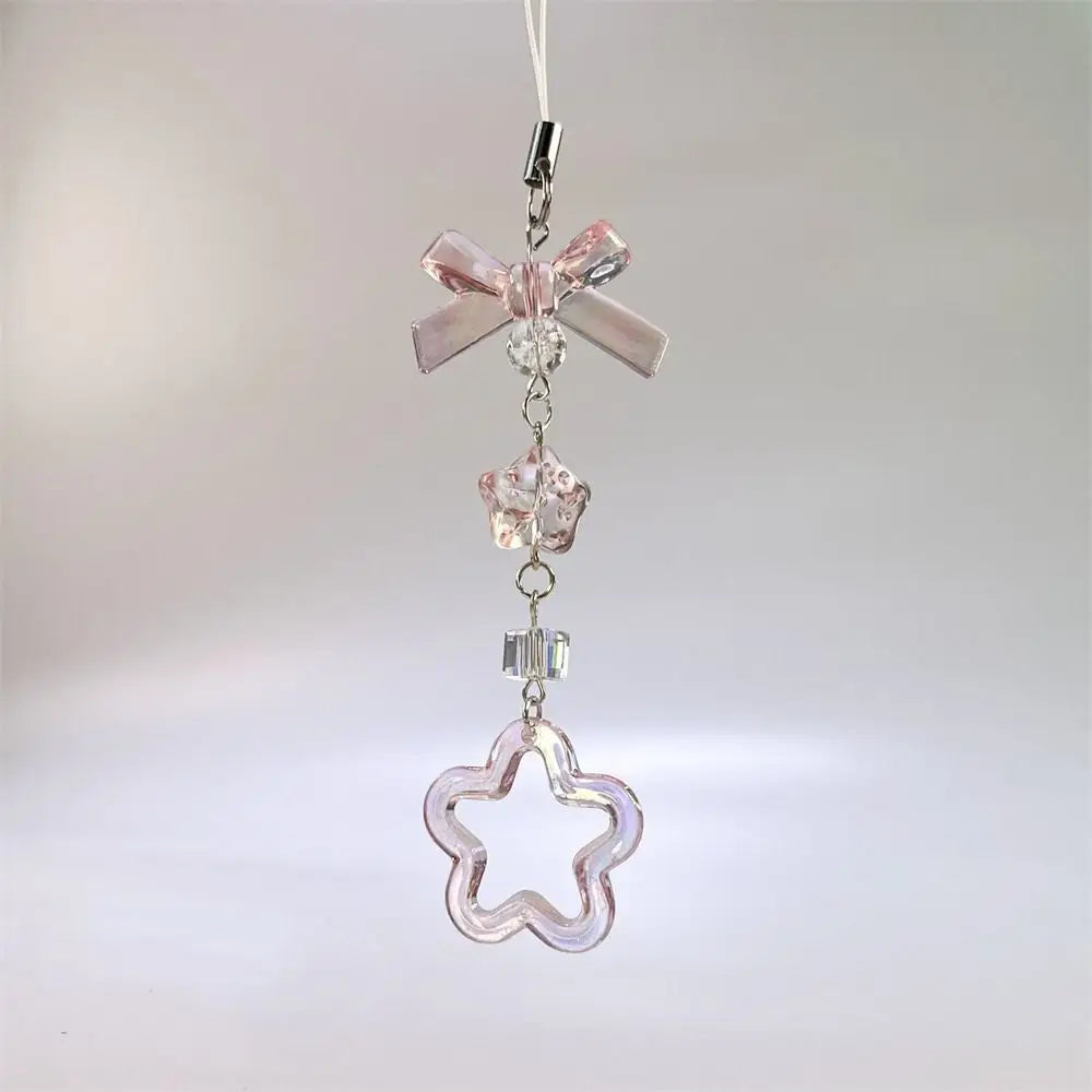 Cell Phone Rope Chain Anime Pendant Y2K Beaded Beads Chain Handmade Beads Strand Choker Pink Key Chain Phone Charm Key Chain