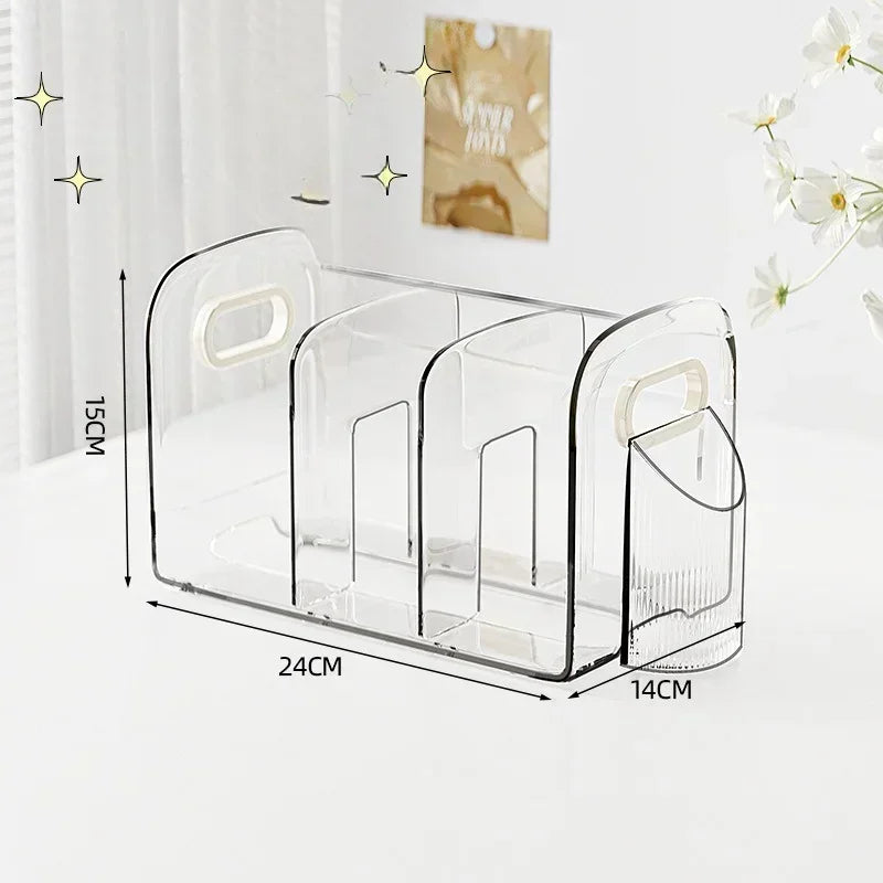 Convenient Clear Acrylic Bookends with Handle Desk Organizer Divided Book Stand Desktop Sorting Rack Study Supplies