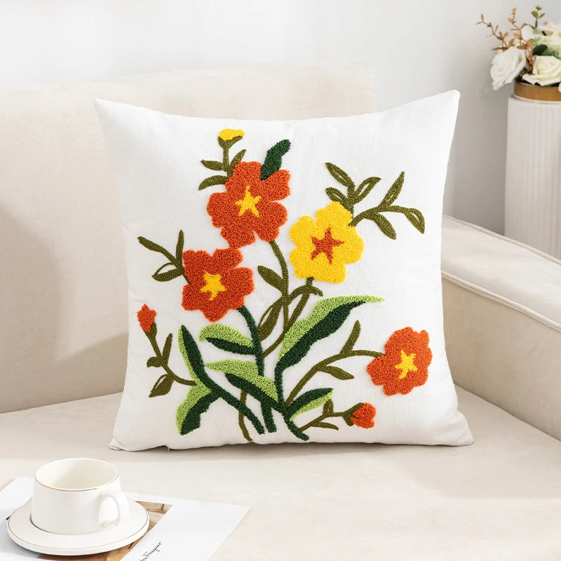 1PC Boho Embroidery Flower Throw Pillow Cover 17.7inx17.7in