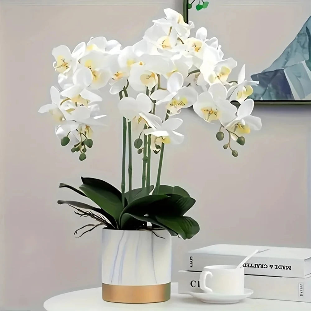 1pc Artificial Phalaenopsis Flowers 27in Orchid Realistic Fake Flower Branch for Home Room Floral Arrangement Wedding Decoration