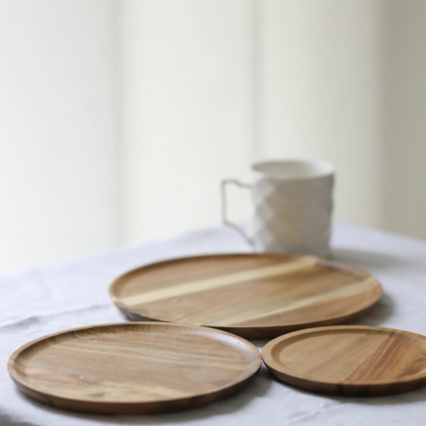 20/25/30cm Acacia Wood Serving Platter Tray Retro Round Pizza Salad Plate Fruit Dessert Tray Wooden Bread Cake Snacks Dishes