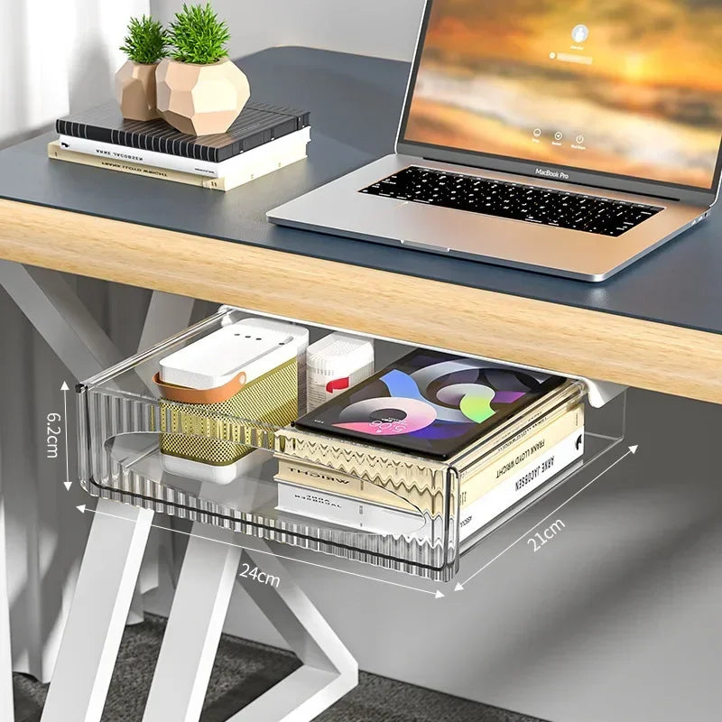 Under Desk Drawer Storage Organizer - Invisible Pull Out Shelf Box with Large Capacity, Hanging Table Shelf for Office Home