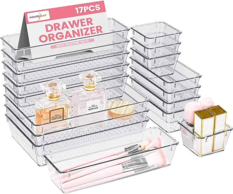 Clear Plastic Drawer Organizers Desk Dividers Bins Home Dresser Office Kitchen Drawer Separator Makeup Jewelry Organization Gadg