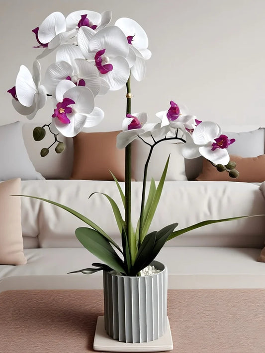 Phalaenopsis Potted Bonsai Fake Flower With Leaf Potted Plant Fake Orchid Flower Arrangement Living Room Indoor Decoration