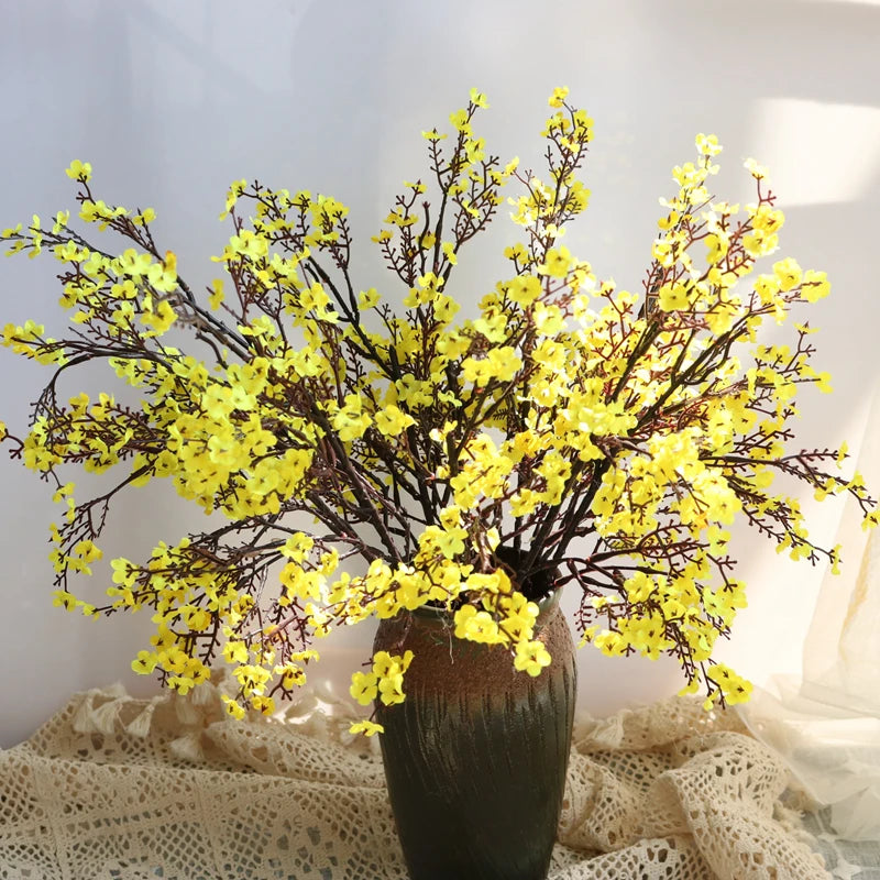 White Artificial Flowers Cherry Blossoms Gypsophila Fake Plants DIY Wedding Bouquet Vases for Home Decor Faux Festival Branch