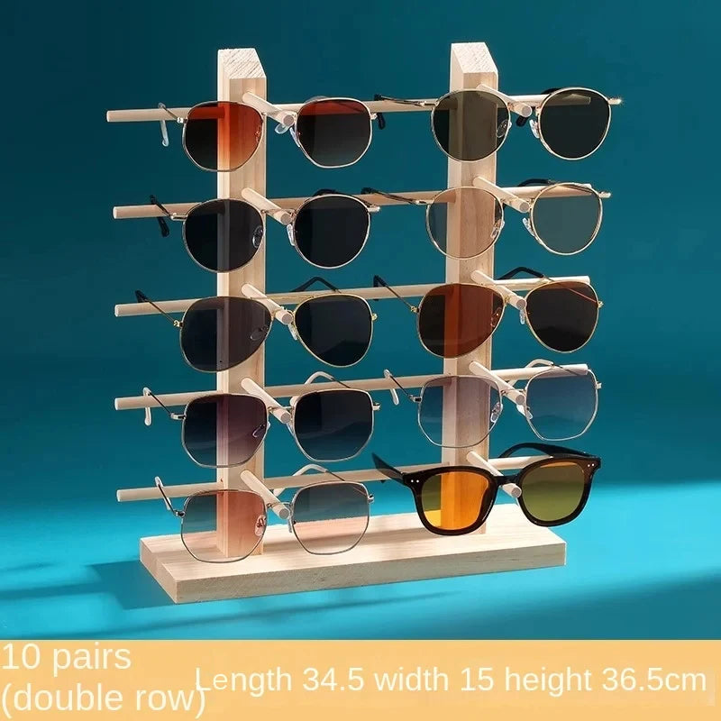Wooden Eyeglass Storage Rack Household Sunglasses Glasses Display Rack Organizer Perforation-free Multi-functional Desktop