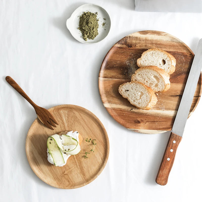 1pc Wooden plate Japanese Acacia Tray Household use Simplicity Desserts Bread Rotundity Tea tray Dim sum dish