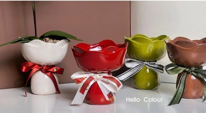 Ceramic Vase Rose Flower Shaped Vase Desk Decorati Flowers Bouquet for Home Girding Decorative Floral Vases Room Aesthetic Decor