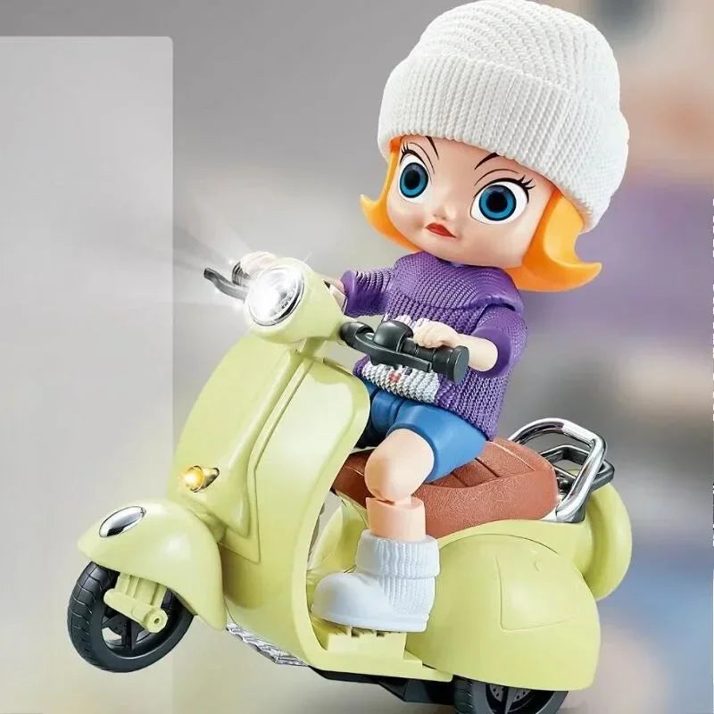 Labubu Doll Mini Electric Motorcycle Fun Cute Doll Toys With Lights and Music DIY Kid Christmas Gift labubu Doll Accessories,