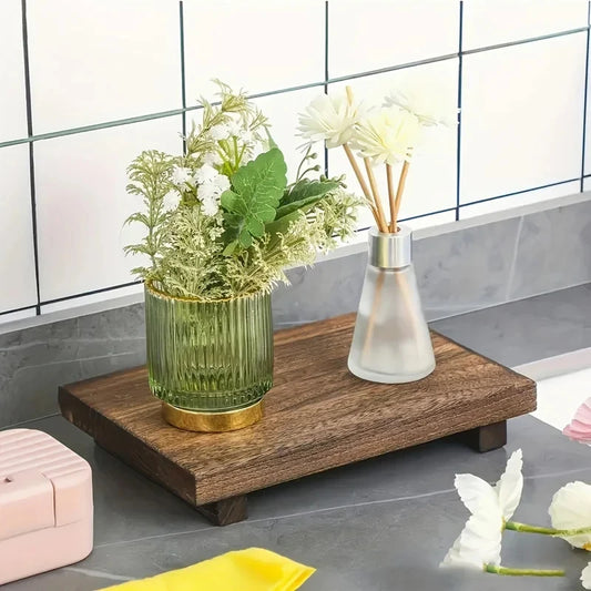 Wooden Tray Base Bracket Bathroom Decoration Wooden Vanity Hand Soap Scented Candle Storage Rack Kitchen Seasoning Rack