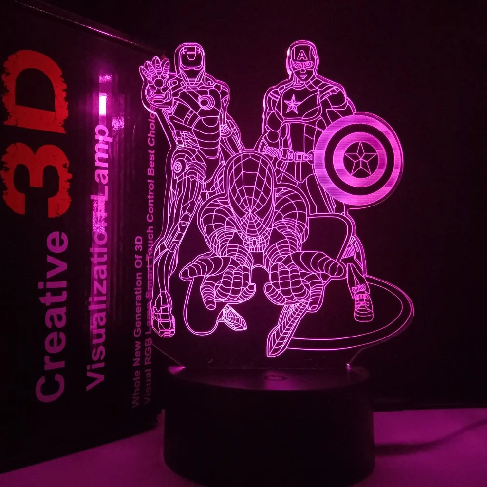 Spiderman 3D Acrylic Night Light USB Stereo LED Desk Lamp Phantom Light Surprise Birthday Gift LED Light Using USB and Battery