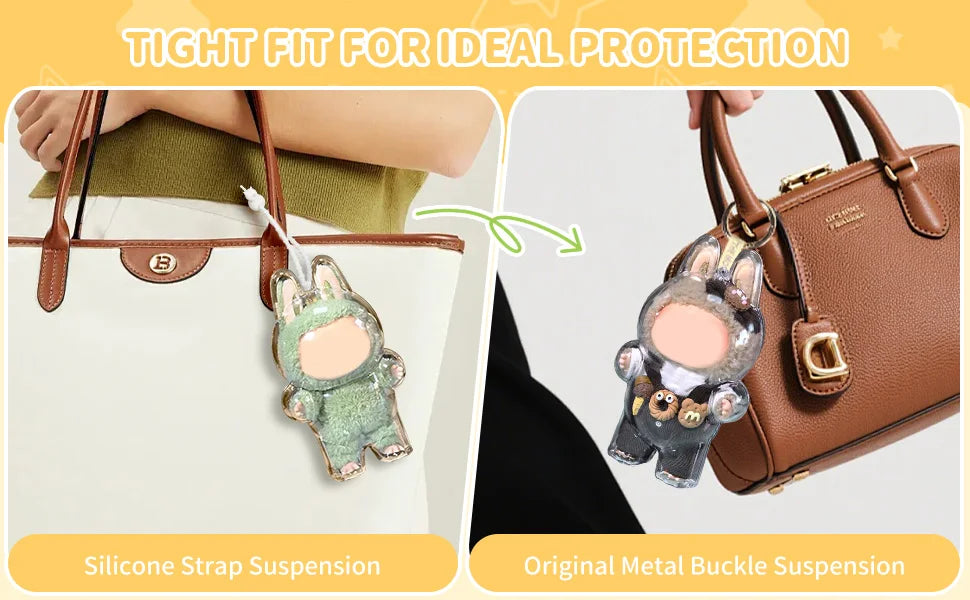1-3 pcs Protective Case Cover for Labubu Doll V1 V2 V3,Plastic Acrylic Display Case for Standing and Seat Series with Keychain