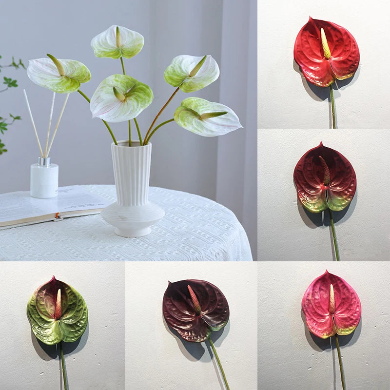 1Pcs Artificial Plants 57cm Real Touch Anthurium Fake Flowers Simulation Anthurium Artificial Flowers Wedding Home Decor