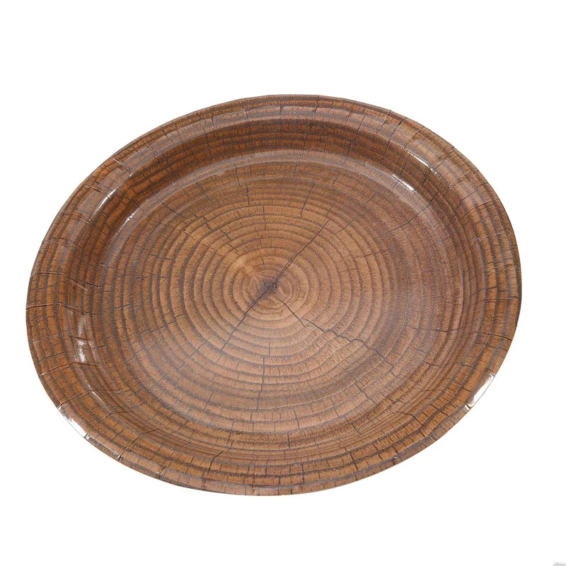 10Pcs 7/9-inch Retro Imitation Wood Grain Disposable Plate Paper Tray Birthday Party Holiday Decoration Household Tableware