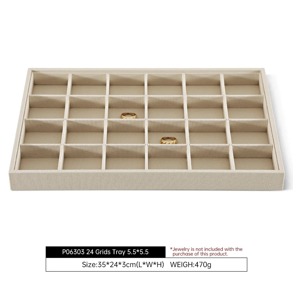 YinBeiNi Linen Stackable Ring Earring Bracelet Necklace Display Tray Jewelry Storage Drawer Insert Organizer Holder Tray P062
