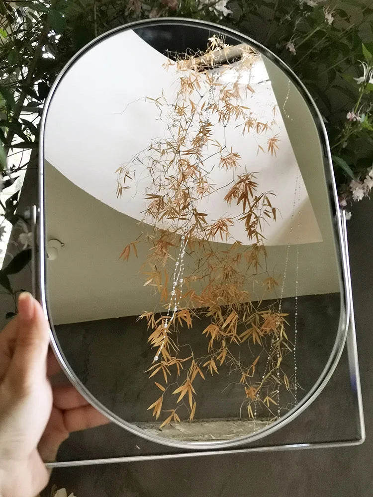 Rotate Metal  Makeup Mirrow Oval Round Standing Mirror Bathroom Desk Luxury Hairdressing Mirror Mural Home Decor for Girls