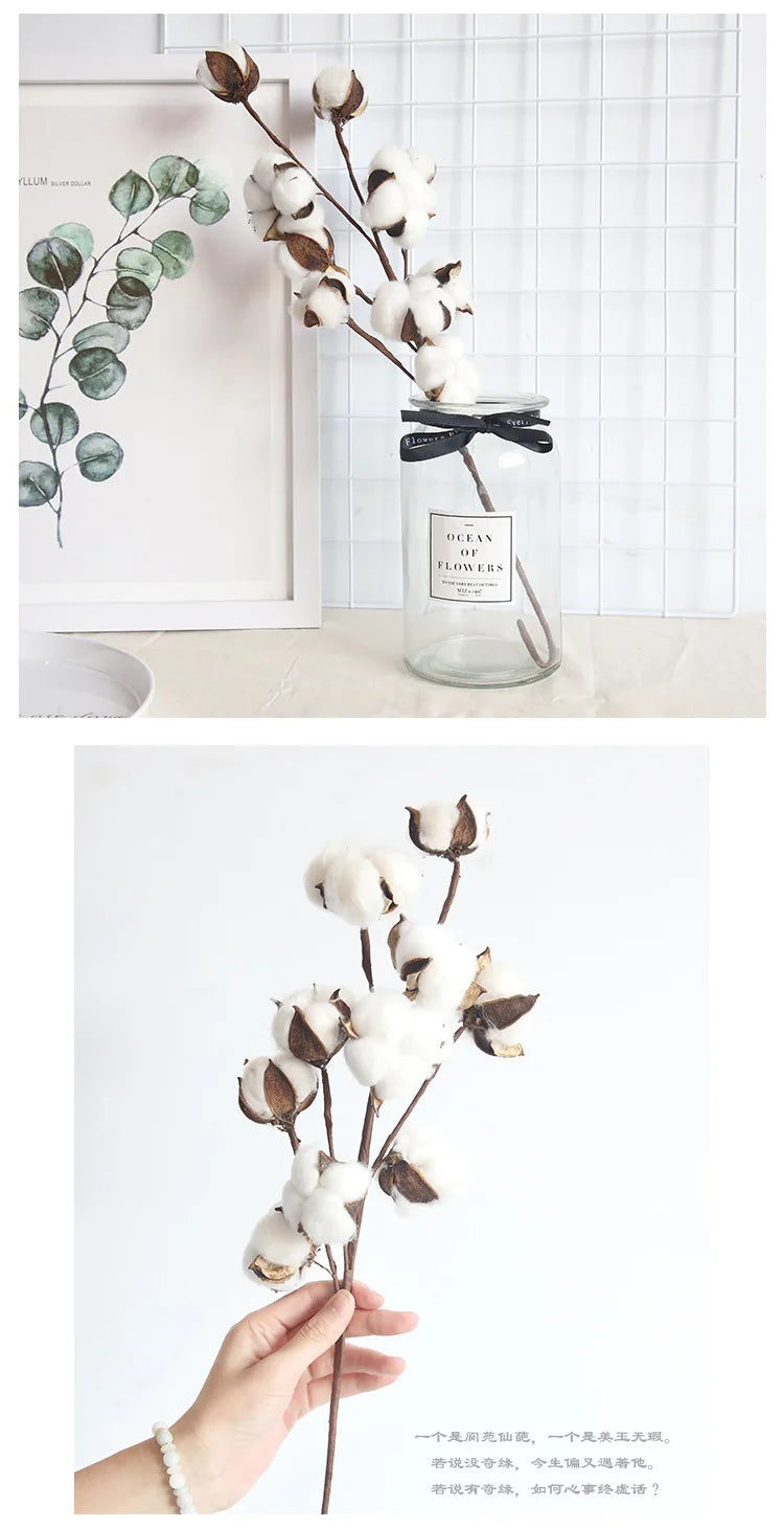 Naturally Dried Cotton Cheap Artificial Plants Floral Branch Vases Wedding Garden Party Decorations Fake Flowers Home Gift Decor