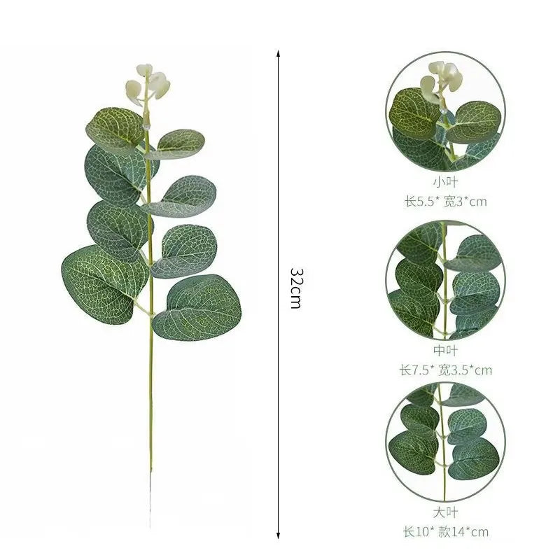 10pcs Eucalyptus Leaves Artificial Plastic Plants Leaves Bunch Branch Green Stems Wedding Faux Fake Flowers Cake DIY Decor