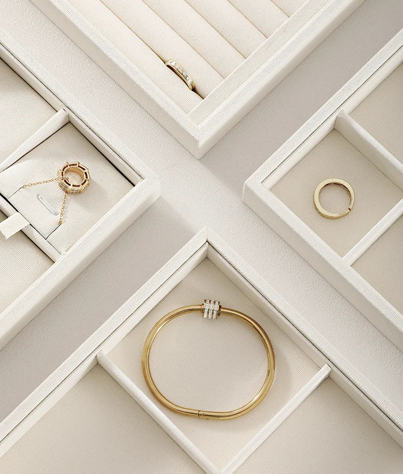YinBeiNi Linen Stackable Ring Earring Bracelet Necklace Display Tray Jewelry Storage Drawer Insert Organizer Holder Tray P062