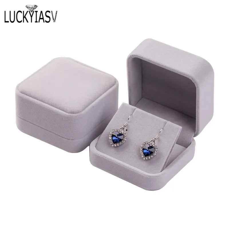 Velvet Jewelry Storage Boxes Earrings Pendant Jewelry Box Velvet Case Earrings Plastic Display Box 7*7*4cm