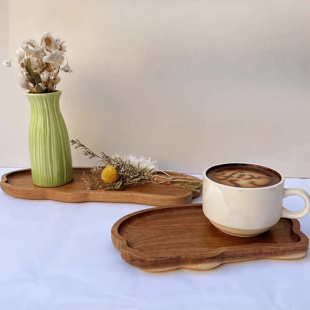 Japanese Style Wooden Tea Coffee Tray Fruit Dessert Candy Plate Wood Decorative Bread Snack Cake Food Dish Trays Tableware