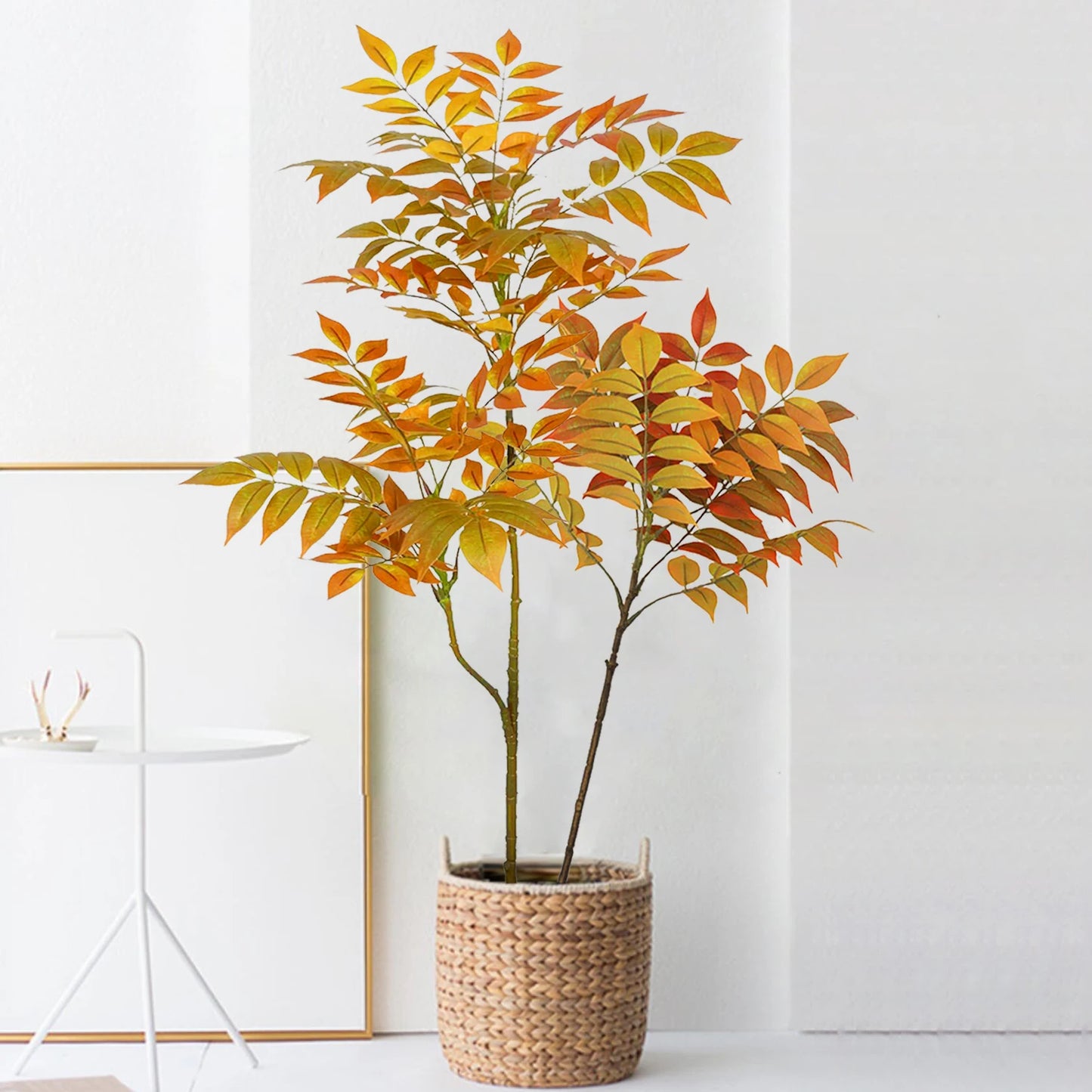76-140（49.2in）Artificial Ficus Tree Branch Fake Lacquer Tree Plastic Banyan Plants Green Tall Palm Leaves For Home Garden Decor