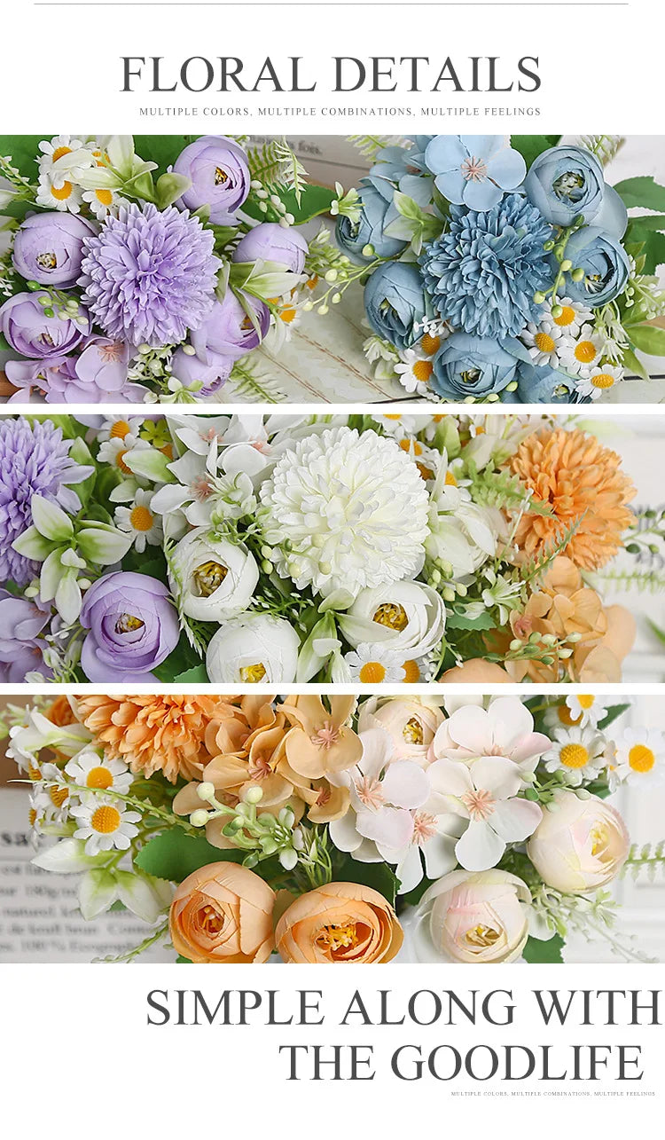 1pc Artificial Flower for Decoration with 7 Fake Flowers Faux Bouquet Arrangements for Home Bridal Wedding Party Chrysanthemum