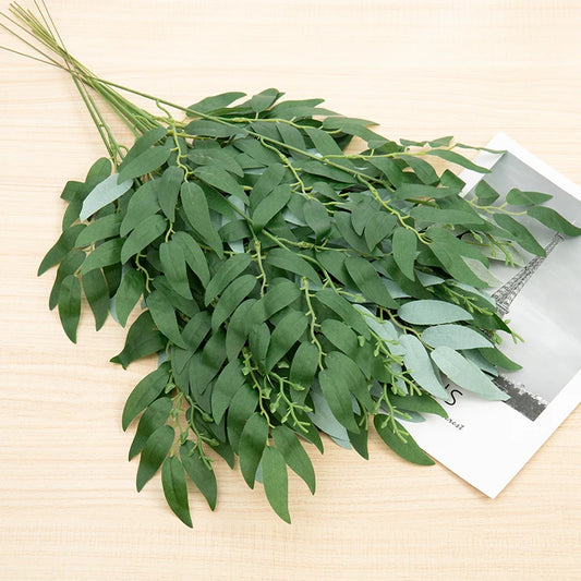 5pcs Artificial Plants Green Willow Leaves Silk Bouquet Home Garden For Vase Wedding Party Decoration Fake Flowers Grass Wreath