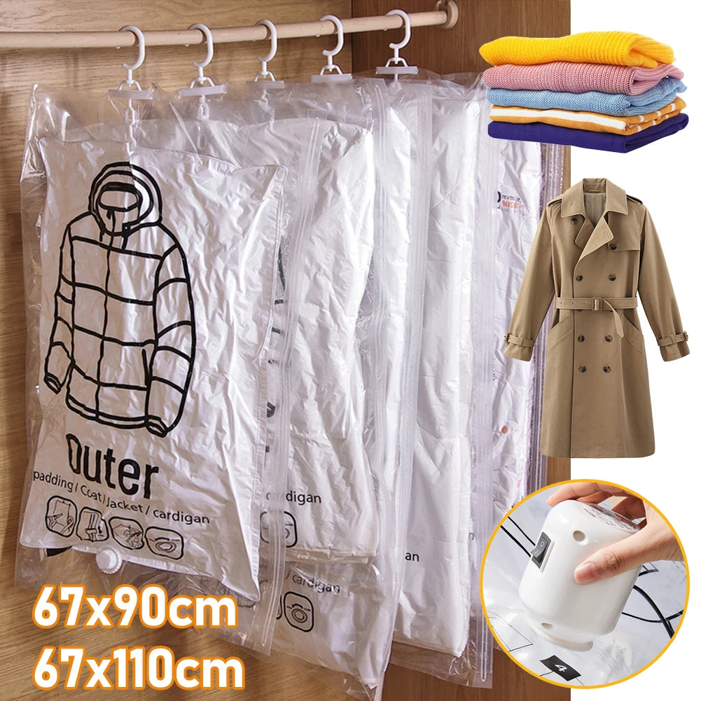 Hanging Vacuum Storage Bags Vacuum Seal Bag Space Saving Bags Hanging Storage Bags for Clothes,Suits, Dress, Jacket Storage