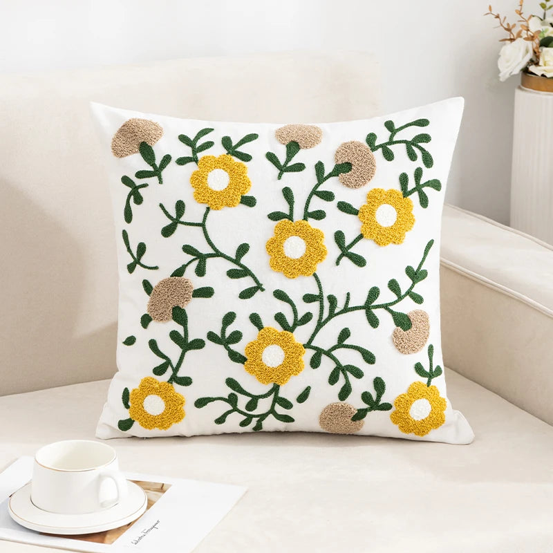 1PC Boho Embroidery Flower Throw Pillow Cover 17.7inx17.7in