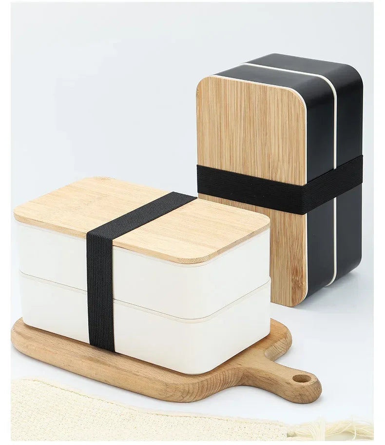 New Japanese Style Bento Box, Minimalist Double-layer Lunch Box with Knife, Fork, Spoon, Divided Student Lunch Box