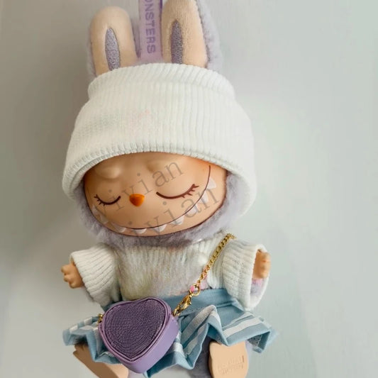 Mini Doll Clothes Outfit Accessories For 15-17cm Labubu V1 V2 V3 Labubu Uniform Set Outfit Skirt and Sweater Sunglasses Clothing