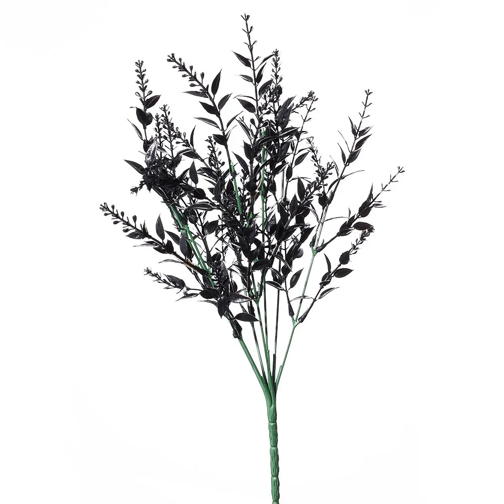 7 Branches Black Eucalyptus Leaf Plastic Artificial Plants Persian Fern Halloween Fake Flower Bouquet Home Party Decoration