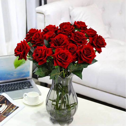 1/3Pcs Artificial Flowers Bouquet Red Velvet Fake Rose Flower for DIY Wedding Home Decoration Mothers Day Valentine's Day Gifts