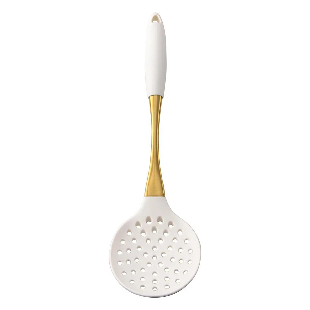 1/8Pcs White Gold Silicone Kitchenware Cooking Utensils Spatula Turner Heat-resistant Pasta Colander Shovel Kitchen Accessories
