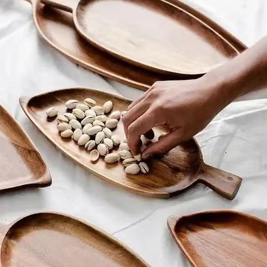 Tray Wooden Leaf Shaped Afternoon Tea Tray Western Sushi Tray Dessert Fruit Meal Tray Food Tray Wooden Waterproof