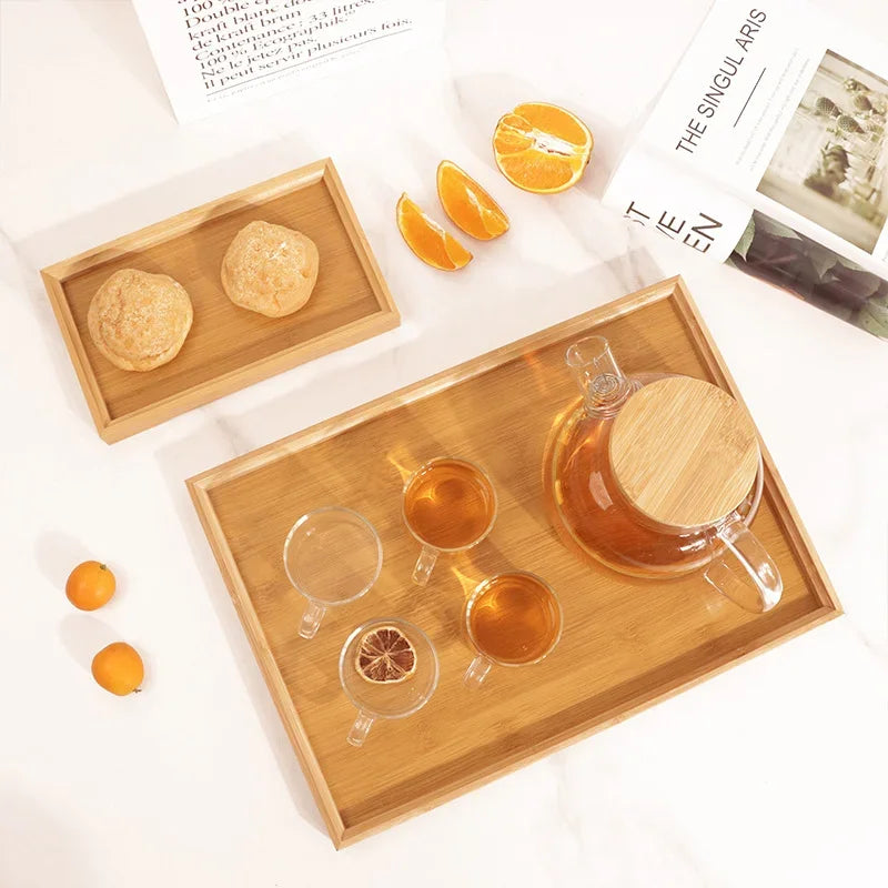 Bamboo Wooden Rectangular Tea Solid Wood Tray trays serving tray Kung Fu  Cup Tray Wooden Hotel Dinner Plate