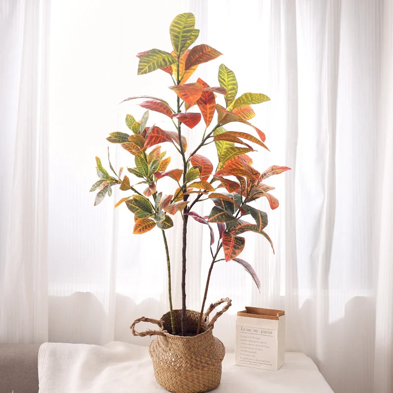 70-100CM Large Fake Ficus Artificial Tropical Rubber Plants Plastic Codiaeum Leaves Autumn Leaves Home Garden Decoration