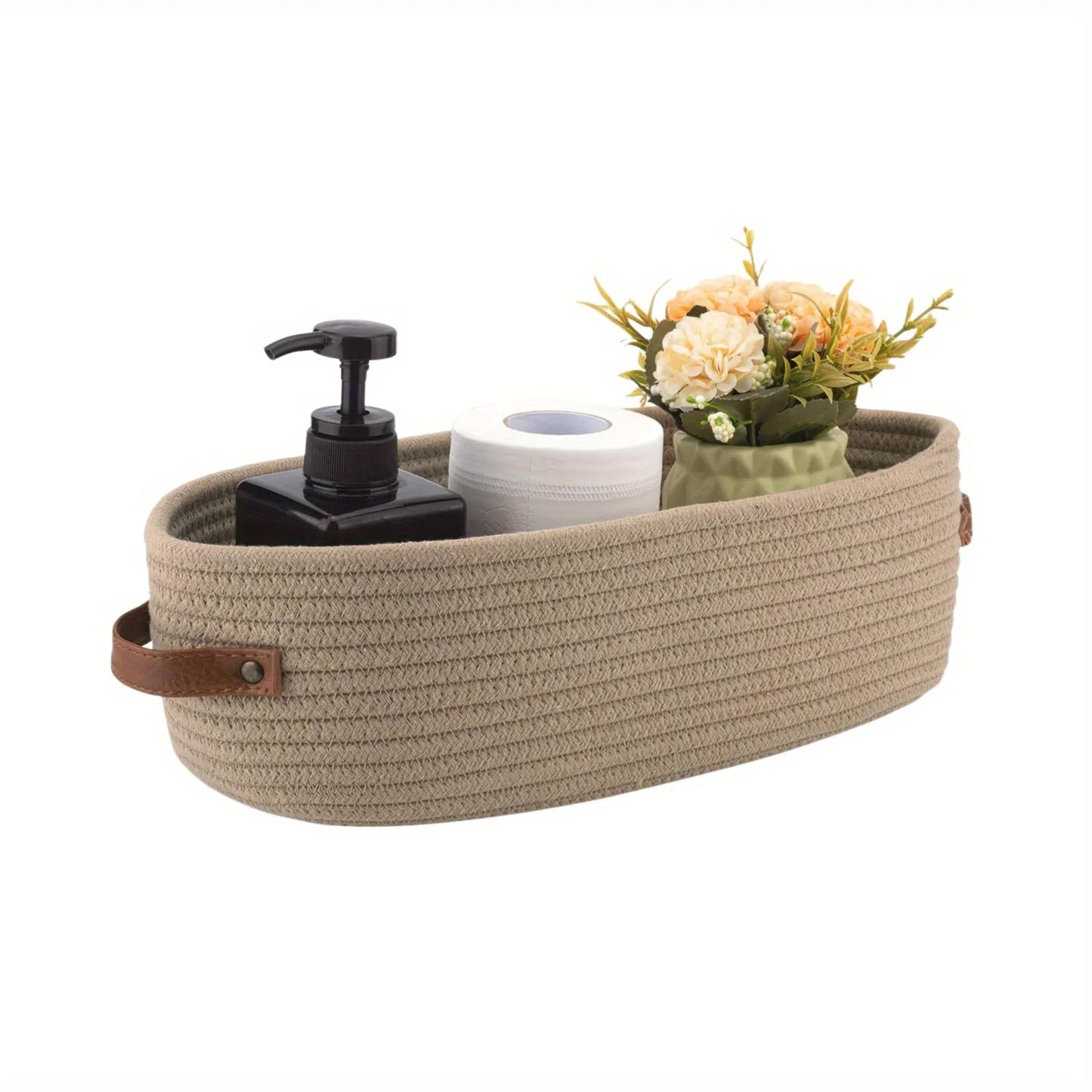 1 multifunctional woven storage basket with dual handles - perfect for desktop organization and toilet paper holder